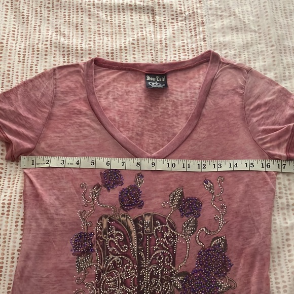 HOW CUTE! PINK COWBOY BOOTS AND FLOWERS RHINESTONES T-SHIRT SIZE M - Picture 9 of 9